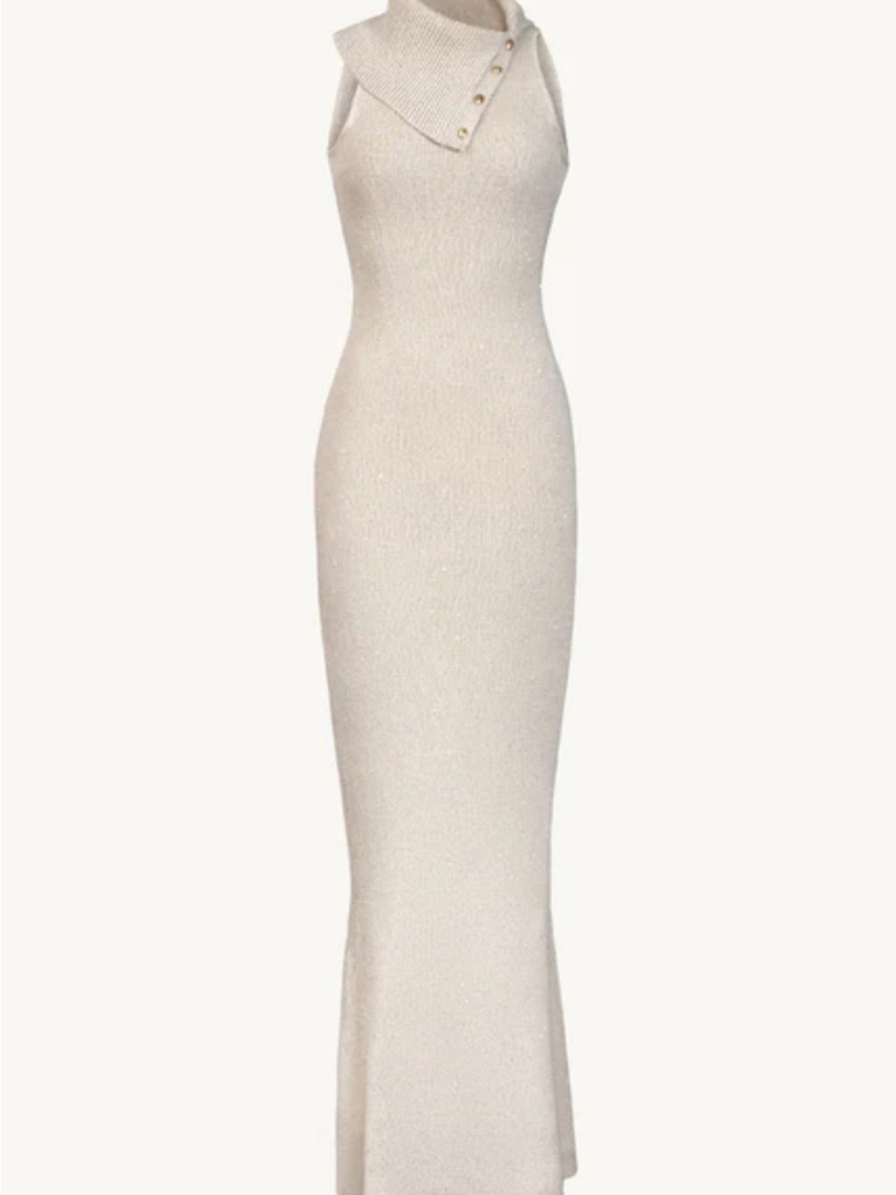 Asta Resort New Without Tag Sleeveless High-Neck Cream Sequins Knit Maxi Dress M